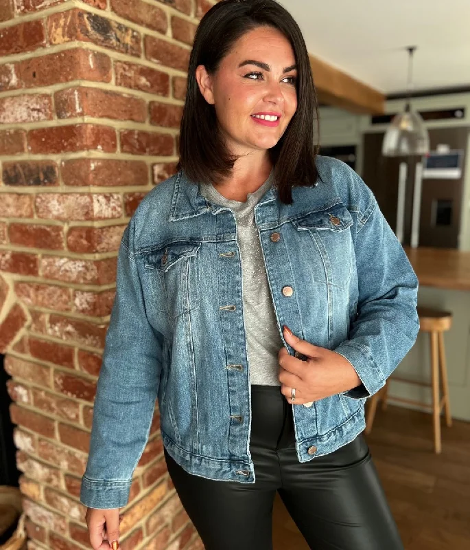 Women's Functional Outfit For Outdoor Activities Season Offer Medium Wash Boyfriend Denim Jacket Women's Functional Outfit For Outdoor Activities Season Offer Medium Wash Boyfriend Denim Jacket