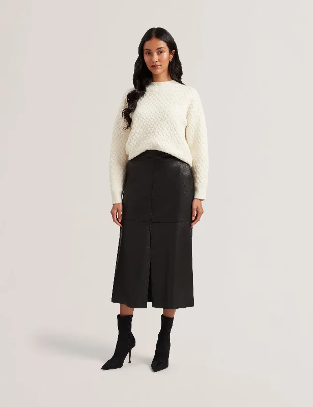 Stylish Outerwear Clothes For Women Trend Alert Aoto Leather Midi Skirt With Centre Front Black Stylish Outerwear Clothes For Women Trend Alert Aoto Leather Midi Skirt With Centre Front Black