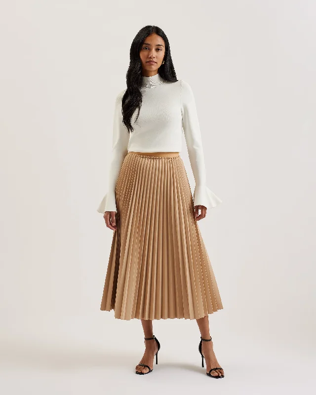Affordable Women's Clothing The Good Stuff Liydah Faux Leather Pleated Skirt Camel