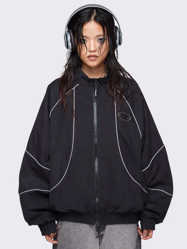 Women's Functional Outdoor Garments Art Deco Geometric Pattern Look Awake Black Windbreaker Jacket Women's Functional Outdoor Garments Art Deco Geometric Pattern Look Awake Black Windbreaker Jacket