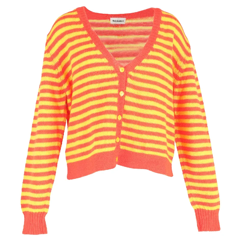Women's Contemporary Clothing Effortless Style Molly Goddard Tonya Striped Cardigan in Yellow and Orange Lambswool Women's Contemporary Clothing Effortless Style Molly Goddard Tonya Striped Cardigan in Yellow and Orange Lambswool