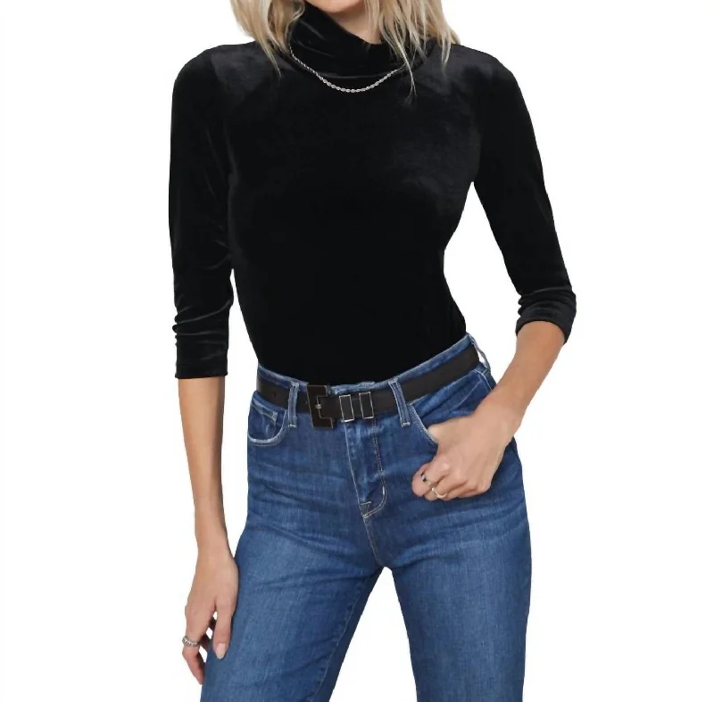 High-Fashion Women's Clothing Chic Casual Style Aja Turtleneck 3/4 Sleeve Top In Black Velvet High-Fashion Women's Clothing Chic Casual Style Aja Turtleneck 3/4 Sleeve Top In Black Velvet