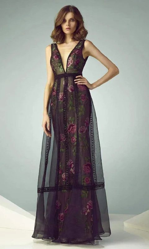 Women's Elegant Evening Attire Casual Yet Stylish Separates Beside Couture - Sleeveless Sheer Floral Dress BC1226SC