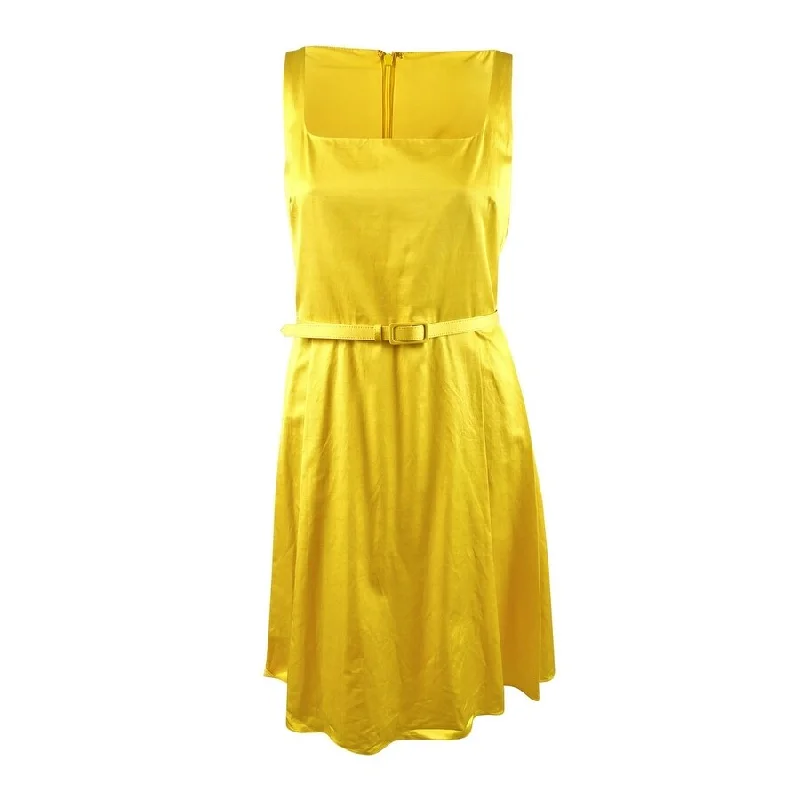 Women's Seasonal Garments Unleash Your Style Lauren Ralph Lauren Women's Belted Sleeveless Cocktail Dress (18, Yellow)