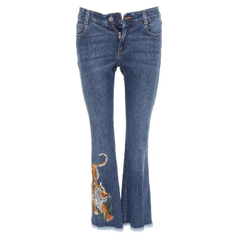 Women's Chic Outerwear Garments Fashion Sale Stella Mccartney Tiger Embroidery Flare Jeans Women's Chic Outerwear Garments Fashion Sale Stella Mccartney Tiger Embroidery Flare Jeans
