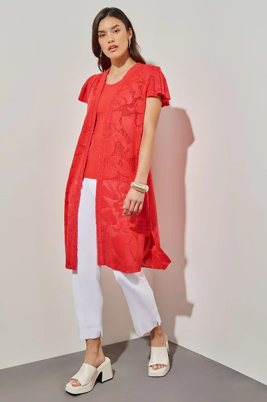 Women's Casual Outfit Latest Fashion Plus Size Longline Jacket - Floral Burnout Soft Knit Women's Casual Outfit Latest Fashion Plus Size Longline Jacket - Floral Burnout Soft Knit