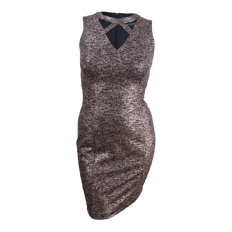 Women's Trendy Casual Outfit Trendy Threads Guess Women's Sleeveless Cutout Sheath Dress (4, Black/Gold)