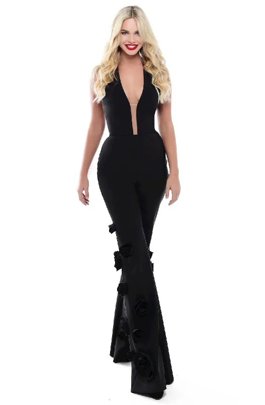 Fashion-Forward Women's Clothing Big Discounts Tarik Ediz - Sleeveless Illusion Inset Jumpsuit 50480