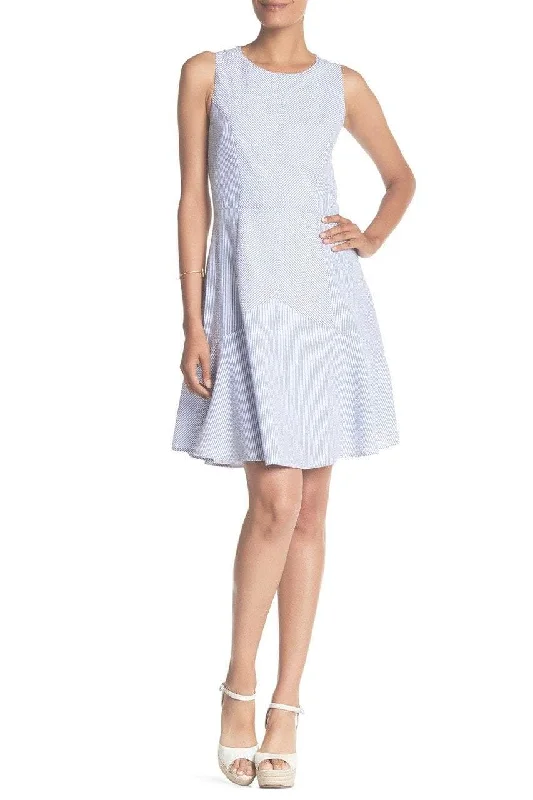 Women's Plus-Size Outfit Big Discounts Nina Leonard - Sleeveless Striped Short Dress L5358ASC