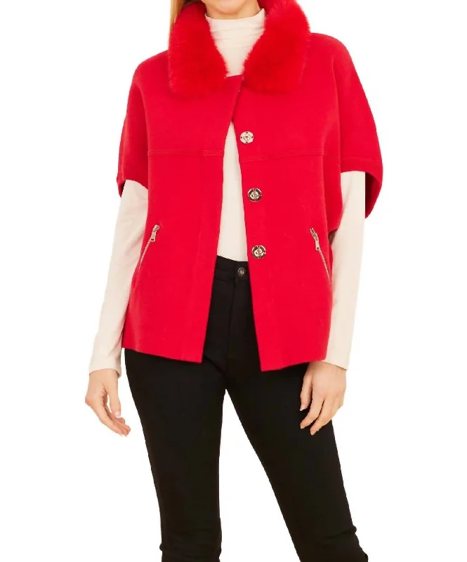 Women's Sporty Clothes Fashion Essentials Faux Fur Trim Cardigan In Red