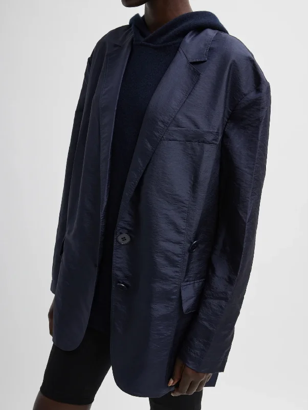 Plus-Size Women's Garments Vintage Elegance Crispy Nylon Liam Blazer in Navy