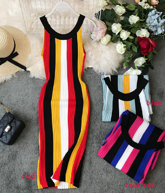 Women's Professional Attire Comfort First Women's Wear Stylish striped sleeveless knit dress  1192