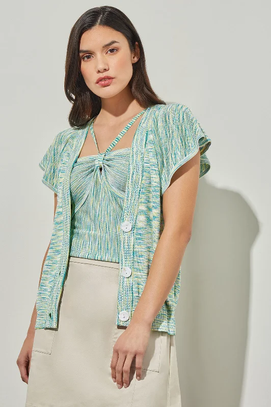 Women's Elegant Outfit Hot Trends Flutter Sleeve Cardigan - Space Dye Soft Knit