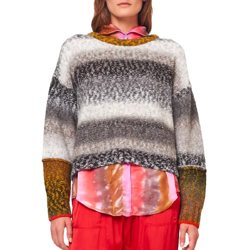 Timeless Women's Clothing Artful Design Iris Pullover Sweater In Grey Olive Combo