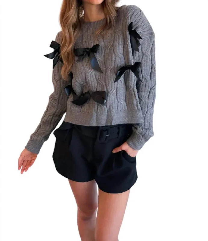 Women's Comfortable Clothes For Weekends Boutique Styles All Over Bow Sweater In Gray