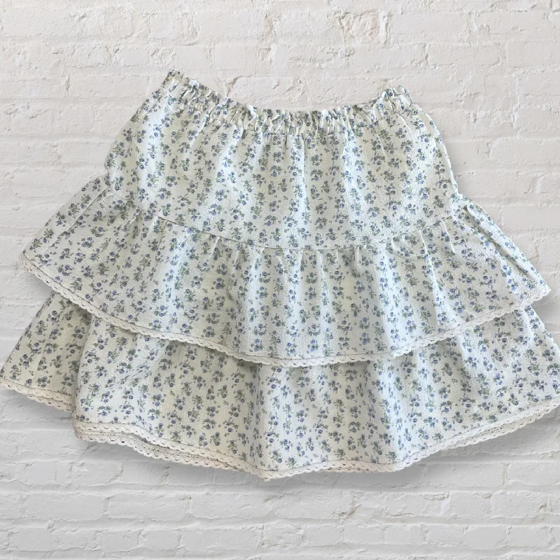 Women's Chic Outfit Premium Fashion Women's Floral Ruffle Skirt In Blue