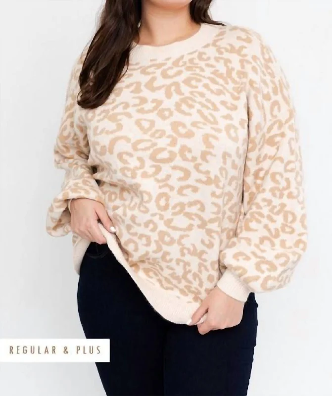 Women's Clothing For Outdoor Activities Evening Looks Snow Leopard Crew Neck Sweater In Ivory Women's Clothing For Outdoor Activities Evening Looks Snow Leopard Crew Neck Sweater In Ivory