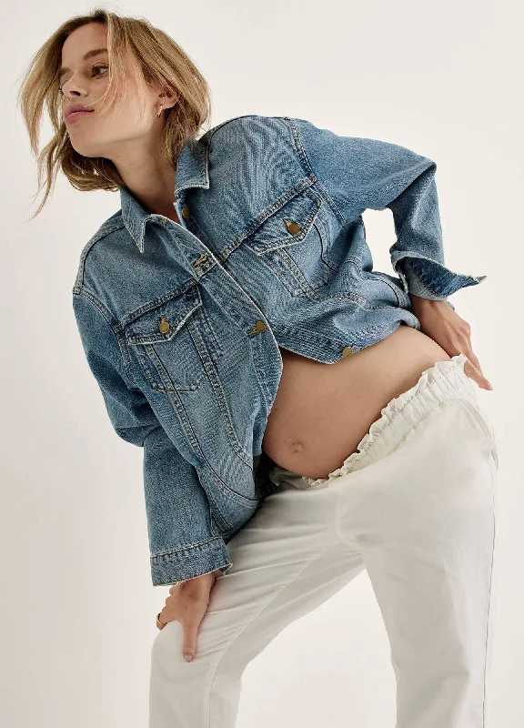 Women's Activewear Outfit Chic & Cozy Collection The Classic Maternity Jean Jacket Women's Activewear Outfit Chic & Cozy Collection The Classic Maternity Jean Jacket