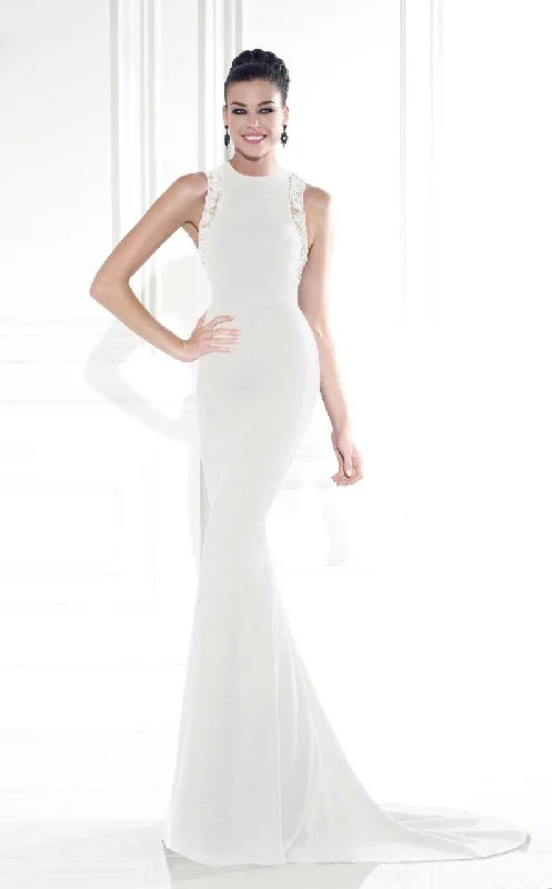 Women's Fashionable Attire For Work Trendy Attire For Her Tarik Ediz - 92569SC Lace Trimmed Sleeveless Mermaid Dress