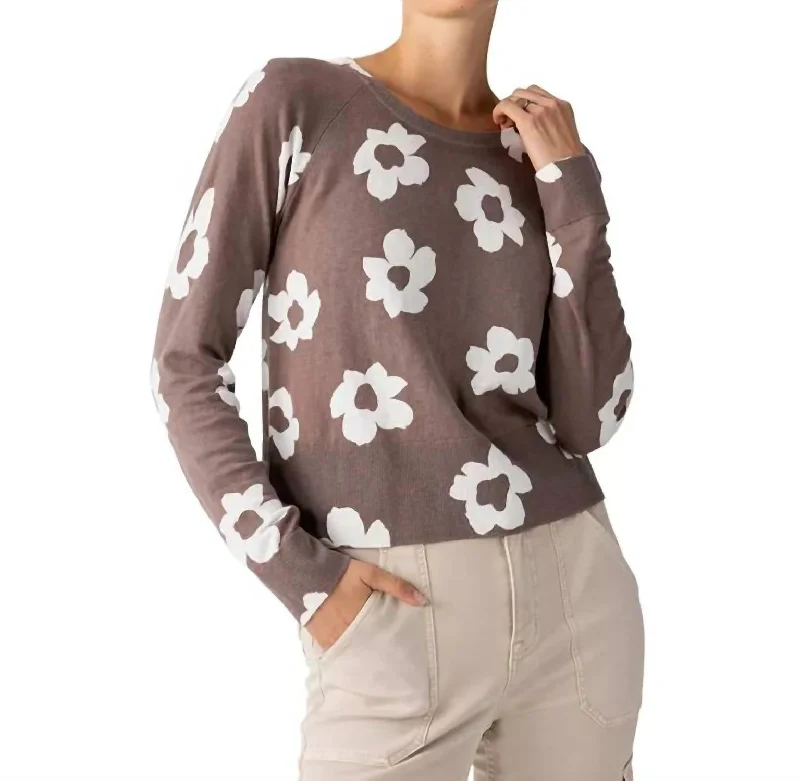 Women's Fashion Clothes Bold Fashion All Day Long Sweater In Cocoa Flower Pop