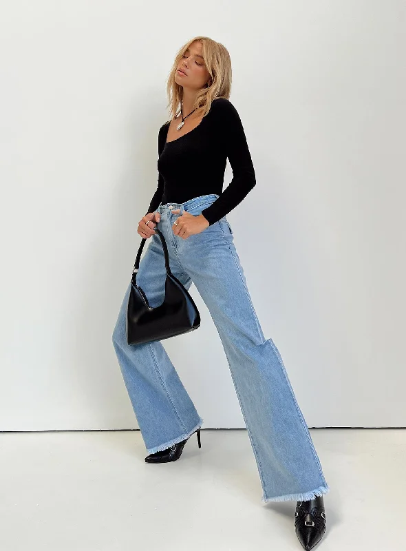 Formal Attire For Women Last Chance Sale Rebekah Wide Leg Jeans Mid Wash Denim