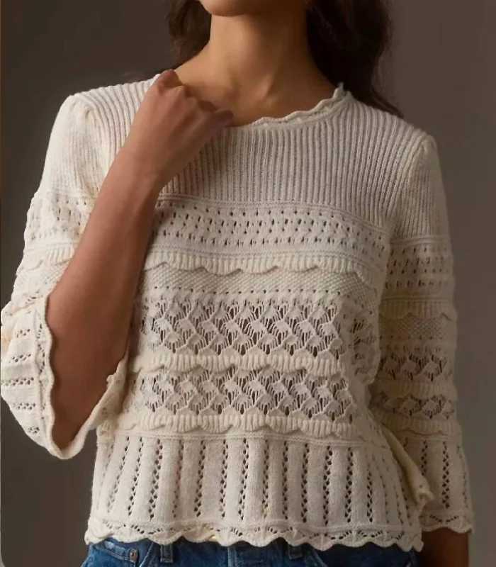 Vintage-Inspired Women's Clothes Vibrant Styles Silver Crochet Sweater In Alabaster