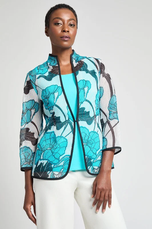 Women's High-Fashion Outfit High End Women's Wear Plus Size Tailored Fit Sheer Floral Striped Woven Jacket Women's High-Fashion Outfit High End Women's Wear Plus Size Tailored Fit Sheer Floral Striped Woven Jacket