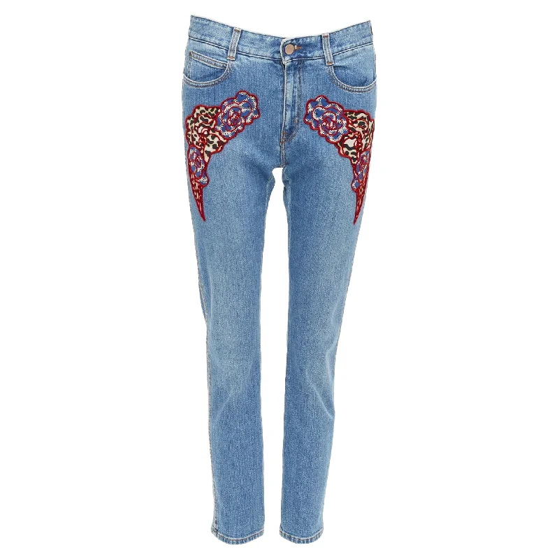 Chic Women's Outfit Playful Elegance Stella Mccartney Floral Leopard Applique Patch Jeans Chic Women's Outfit Playful Elegance Stella Mccartney Floral Leopard Applique Patch Jeans