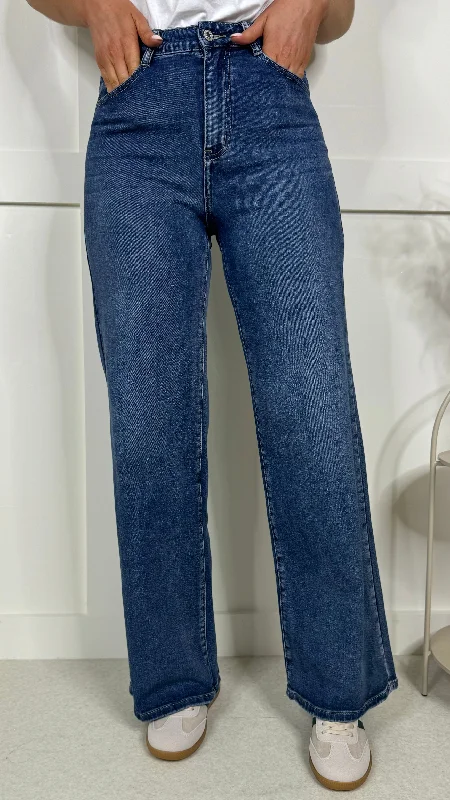 Charming Women's Outfit For Special Occasions Now On Sale For Chic Urban Styles Logan Blue Wide Leg Jeans