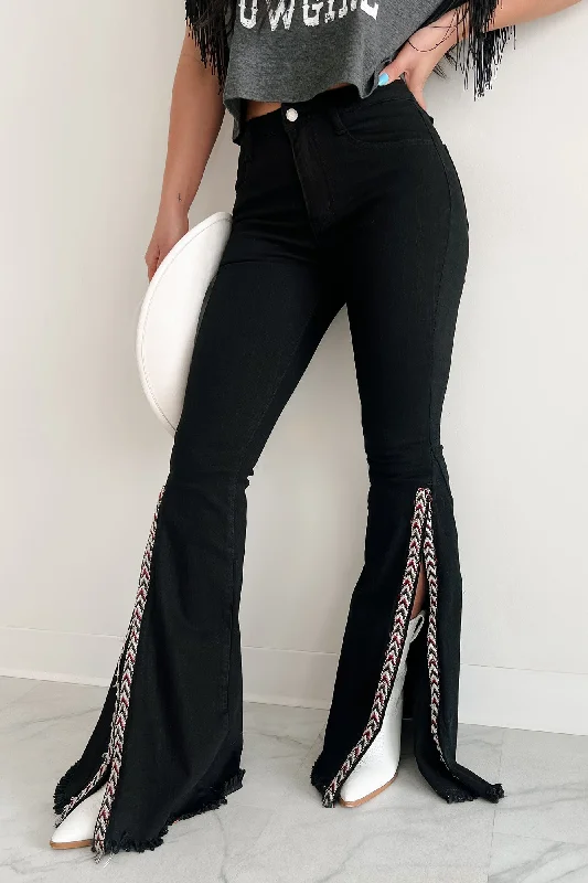 Charming Everyday Clothing For Women Trend Forward Women's Wear Quenlin Side Split Saints & Hearts Flare Jeans (Black) Charming Everyday Clothing For Women Trend Forward Women's Wear Quenlin Side Split Saints & Hearts Flare Jeans (Black)