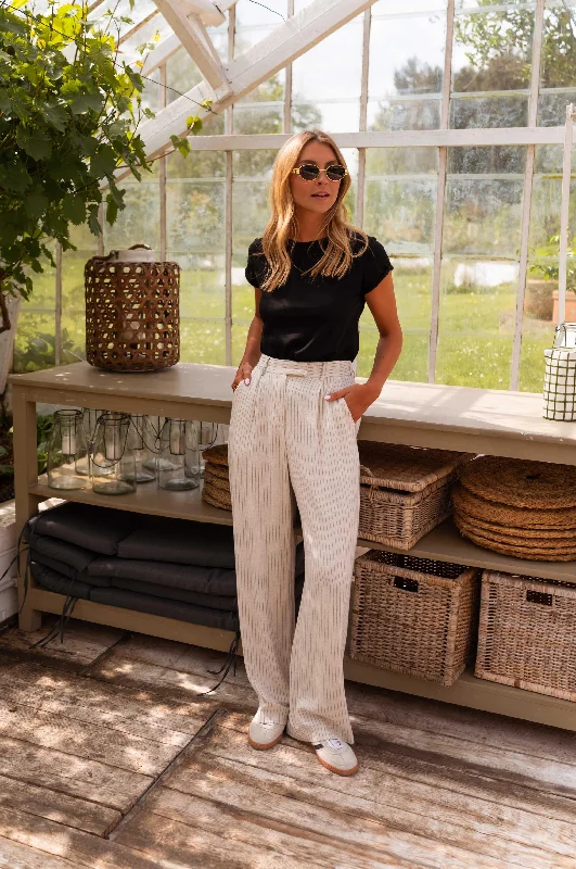 Women's Night-Out Outfit Boho - Chic Festival - Ready Style Beige and Black Striped Joey Pants Women's Night-Out Outfit Boho - Chic Festival - Ready Style Beige and Black Striped Joey Pants
