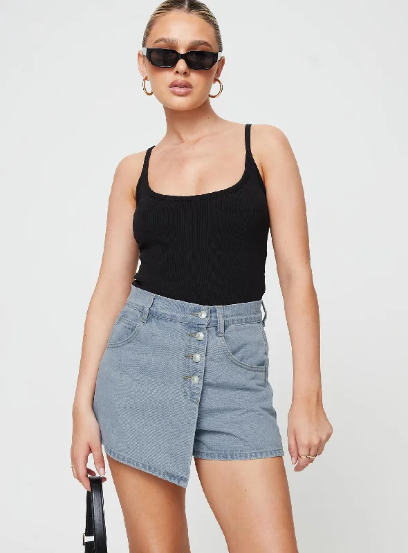 Women's Evening Wear Attire Signature Style Essentials Merthyr Denim Skort Mid Wash