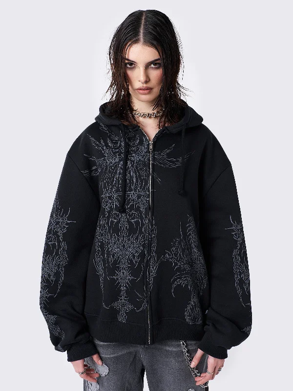 Women's Professional Garments Charming Silhouette Enigmatic Black Oversized Zip Up Hoodie Women's Professional Garments Charming Silhouette Enigmatic Black Oversized Zip Up Hoodie