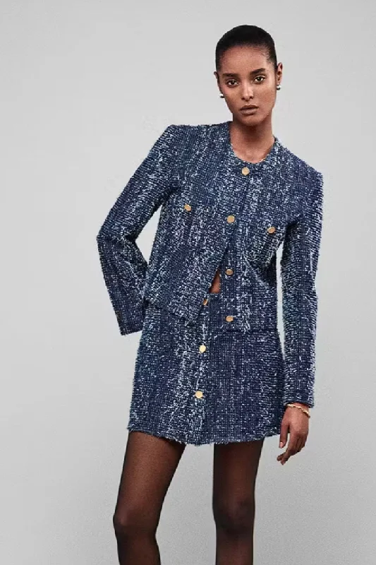 Vintage-Inspired Women's Apparel Early Access To Art Deco Styles Sale Frame - Denim Boucle Skirt Vintage-Inspired Women's Apparel Early Access To Art Deco Styles Sale Frame - Denim Boucle Skirt