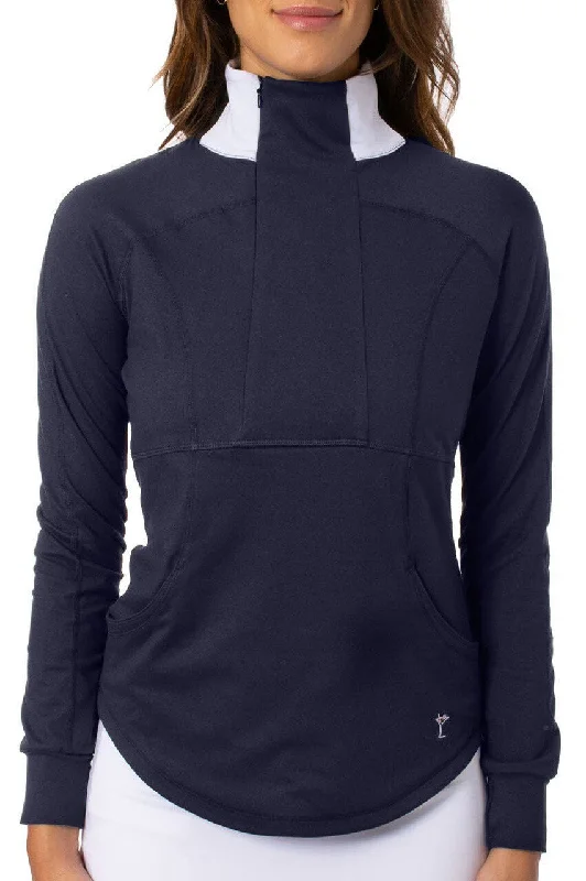 Women's Cozy Clothes Trendy Styles Navy Contrast Quarter Zip Pullover