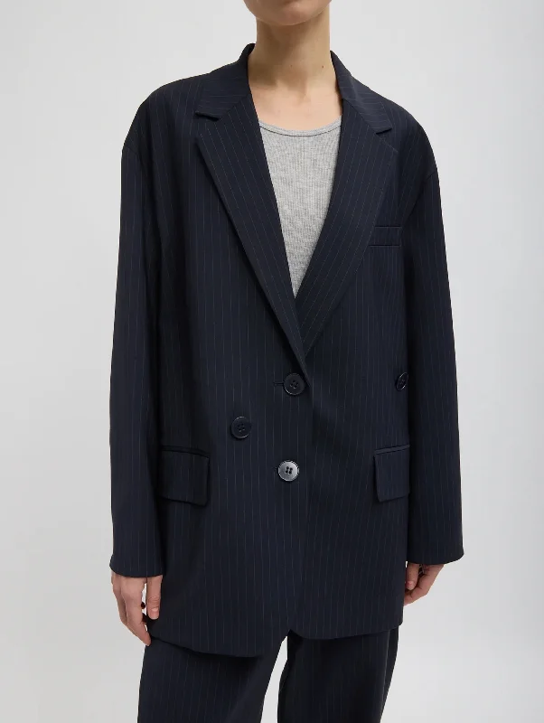 Women's Active Garments For Workouts Graceful Movement Dominic Pinstripe Detached Lapel Liam Blazer in Navy Women's Active Garments For Workouts Graceful Movement Dominic Pinstripe Detached Lapel Liam Blazer in Navy