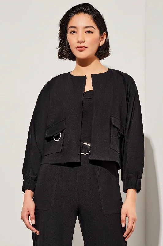 Stylish And Comfortable Clothing For Women Exclusive Sale Plus Size Relaxed Fit Jacket - Drop Shoulder Deco Crepe, Black