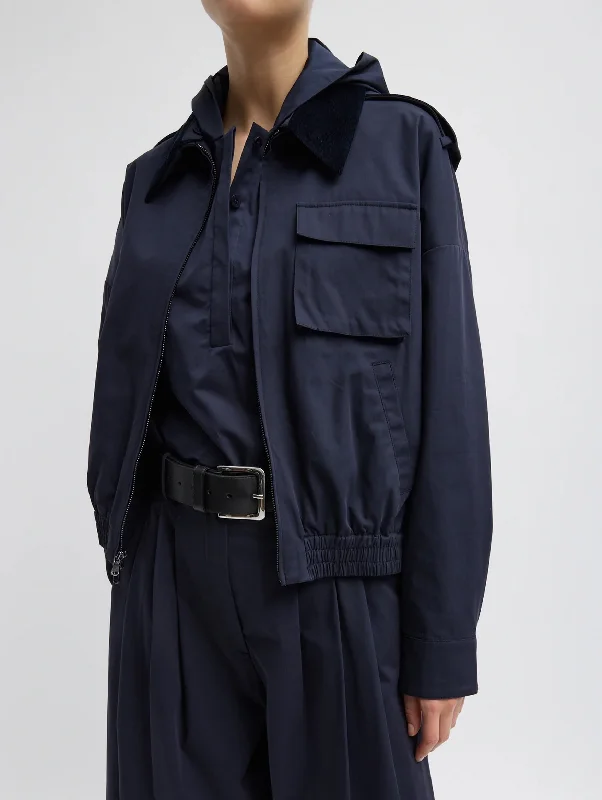 Women's Professional Clothes Stylish Spring Fashion Bio Twill Bomber Jacket in Dark Navy Women's Professional Clothes Stylish Spring Fashion Bio Twill Bomber Jacket in Dark Navy
