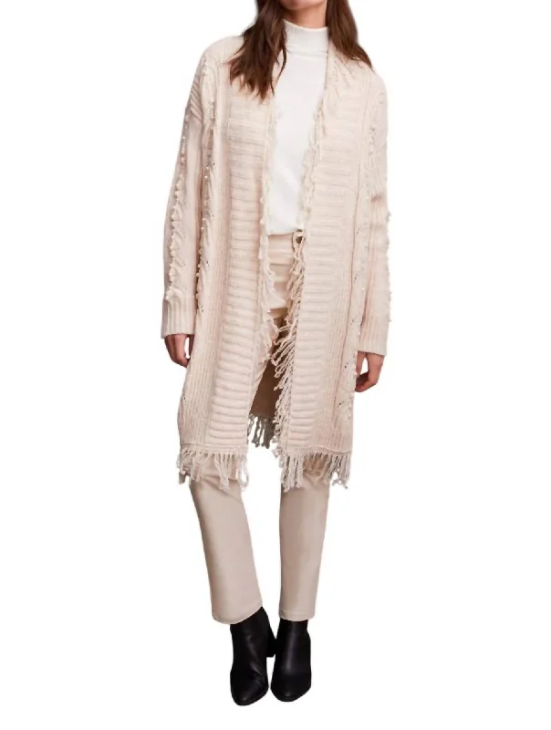 Women's Outerwear Clothing Chic And Trendy Fringed Sweater Cardigan In Moonstone