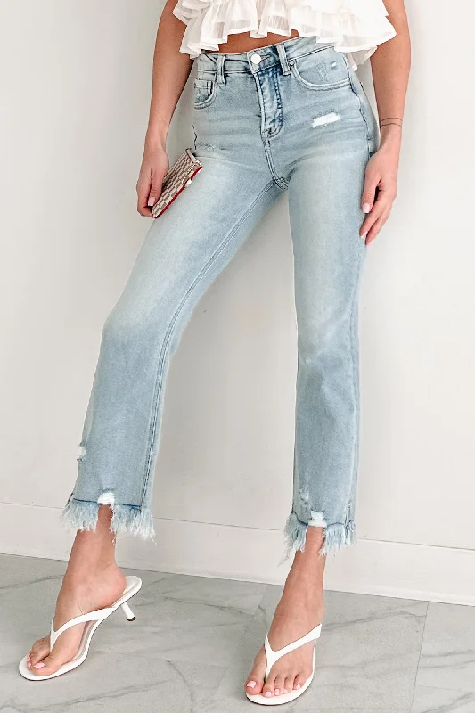 Women's Comfy Loungewear Outfit Style Redefined Chapman Tummy Control High Rise Frayed Flare Risen Jeans (Light) Women's Comfy Loungewear Outfit Style Redefined Chapman Tummy Control High Rise Frayed Flare Risen Jeans (Light)