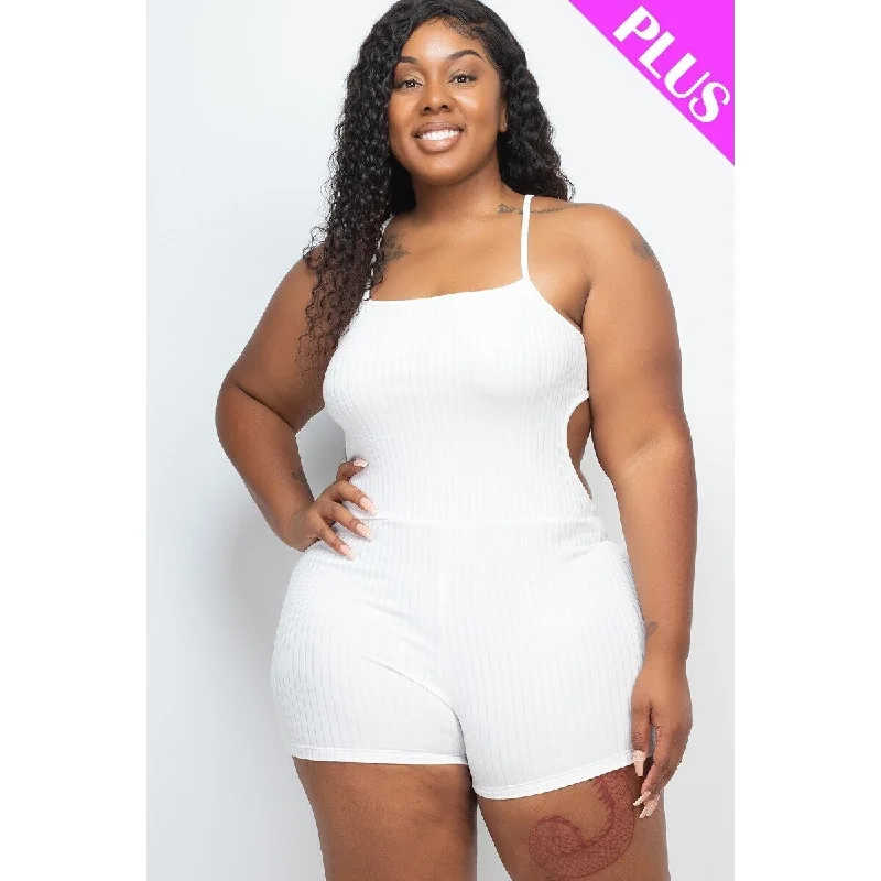 Women's Wardrobe Apparel Clearance Event Plus Size Ribbed Sleeveless Back Cutout Bodycon Active Romper Women's Wardrobe Apparel Clearance Event Plus Size Ribbed Sleeveless Back Cutout Bodycon Active Romper