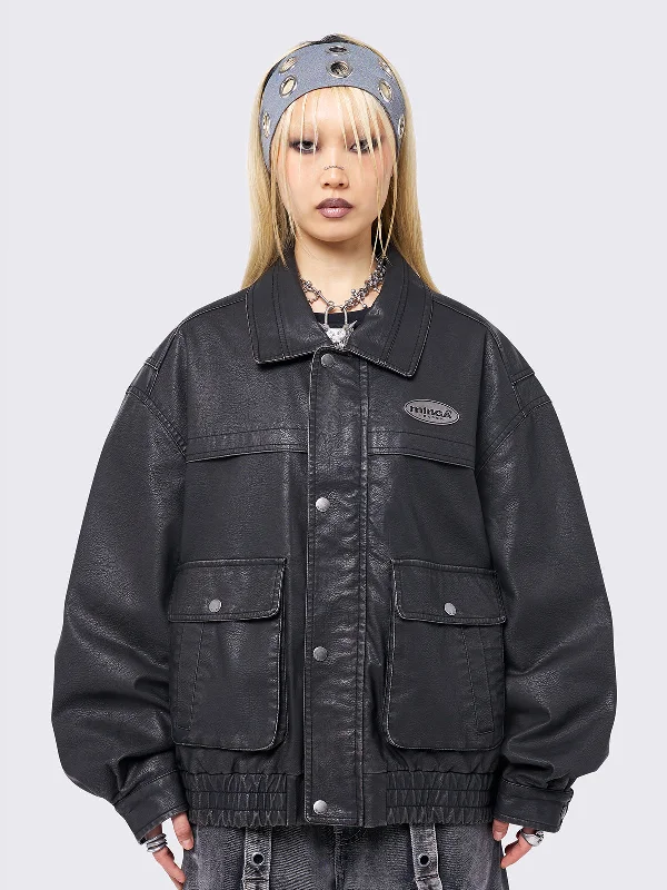 Women's Luxury Garments Bold Patterns Roxy Black Bomber Jacket