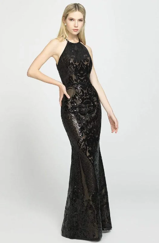 Women's Classic Attire Redefining Women's Style Madison James - Sleeveless Sequined Halter Trumpet Dress 19-173SC