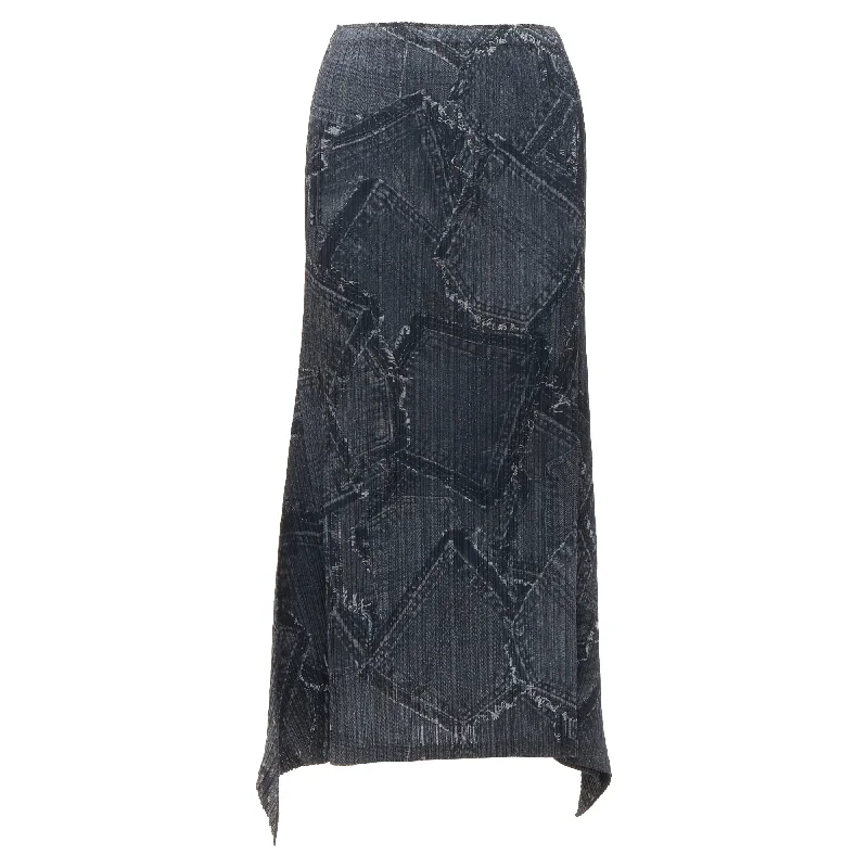 Women's Vacation Attire Trendy And Individual Women's Fashion Issey Miyake Pleats Please denim patchwork print pleated skirt Women's Vacation Attire Trendy And Individual Women's Fashion Issey Miyake Pleats Please denim patchwork print pleated skirt