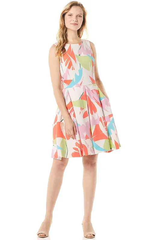 Formal Outfit For Women Summer Deals Taylor - Sleeveless Boat Neck Printed Bateau Dress 1318MSC