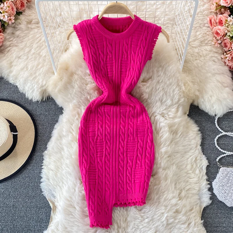 Plus-Size Women's Garments Effortless Sophistication Irregular sleeveless vest knitted dress  2712