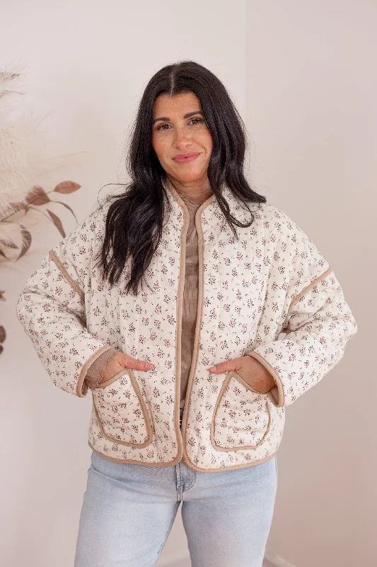 Stylish Women's Clothing Fashion Sale Winter Florals Cream Quilted Jacket