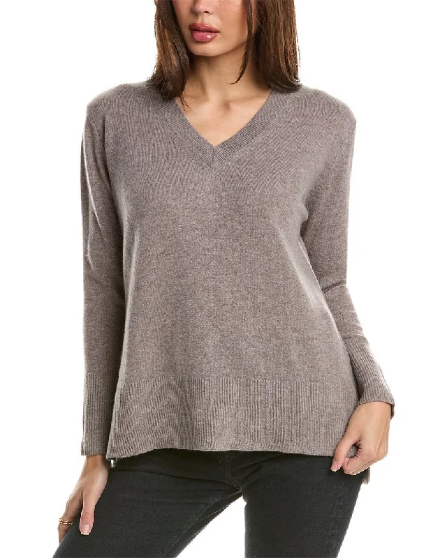 Women's Clothing Sophisticated Outfits Forte Cashmere High-Low Seamed V-Neck Cashmere Sweater