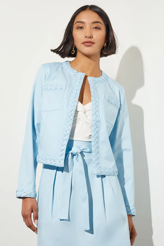 Women's Transitional Outfit Relaxed Style Plus Size Cropped Open Front Jacket - Stretch Cotton Tencel Women's Transitional Outfit Relaxed Style Plus Size Cropped Open Front Jacket - Stretch Cotton Tencel