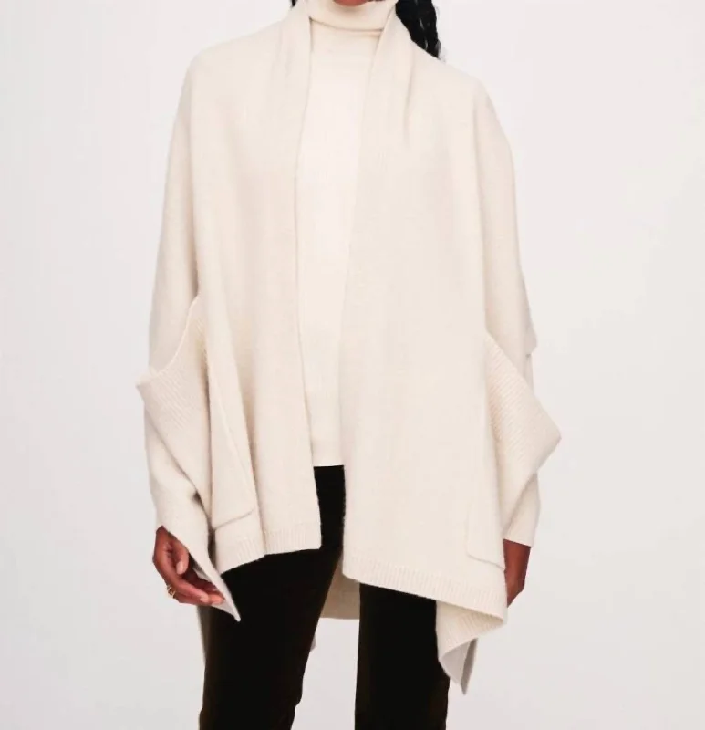 Women's Elegant Clothing Sets Casual Chic Cashmere Blend Open Poncho In Ivory